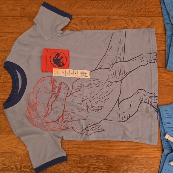 JUMPING BEANS BOYS BLUE SHORTS AND BLUE SHORT SLEEVE JURASSIC PARK TEE SIZE 7 - Picture 5 of 15
